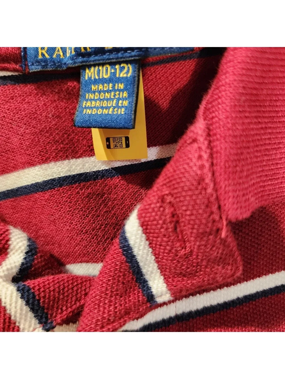 Polo Ralph Lauren Boys Red White Striped Polo Shirt M (10-12) Short Sleeve Logo